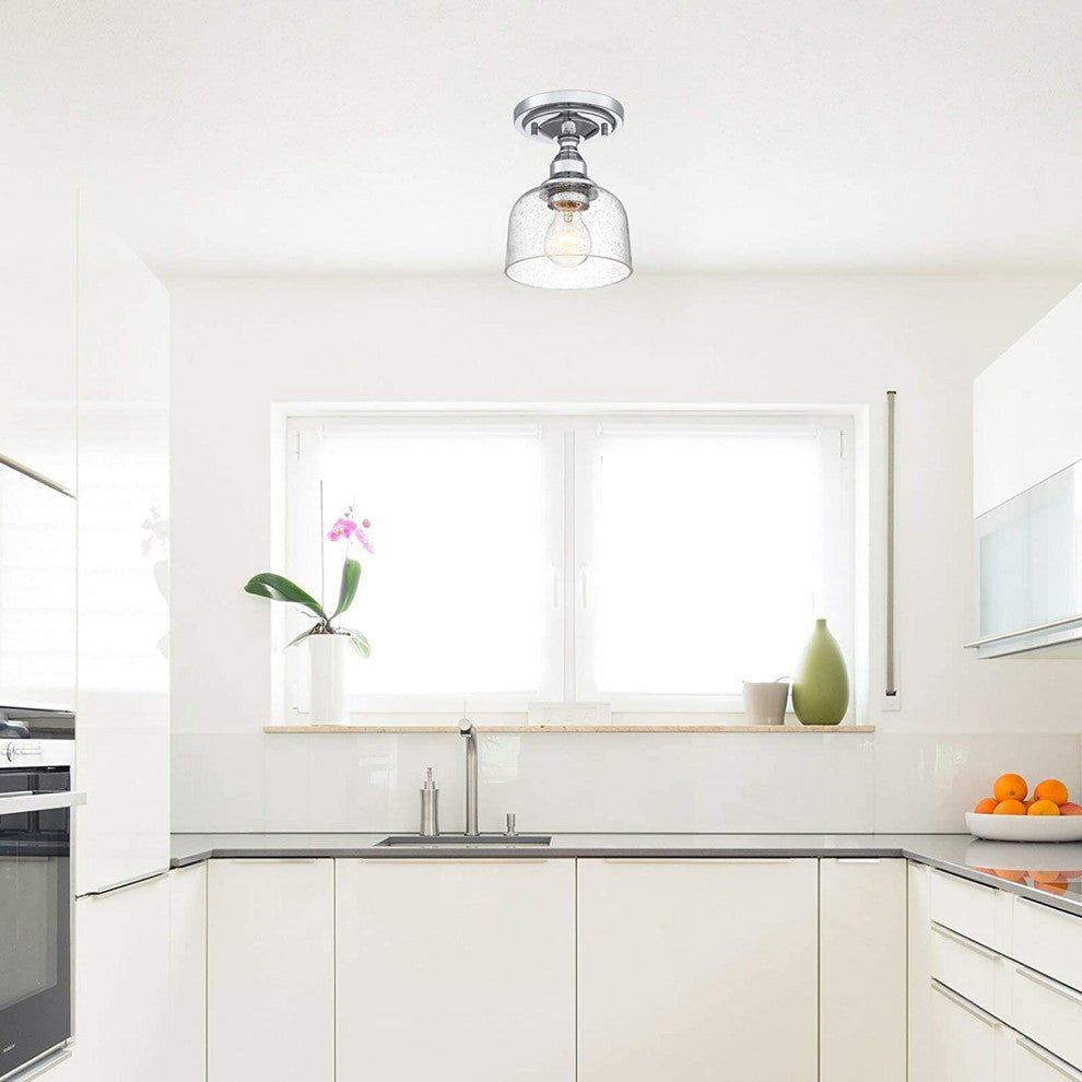 Modern Semi Flush Mount Ceiling Light Hallway Ceiling Lamp, Seeded Glass Shade