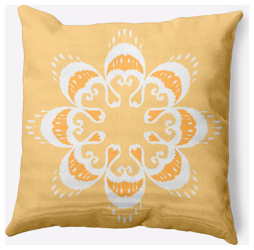 Ikat Mandala Indoor/Outdoor Throw Pillow, Sunshine Yellow, 18x18"