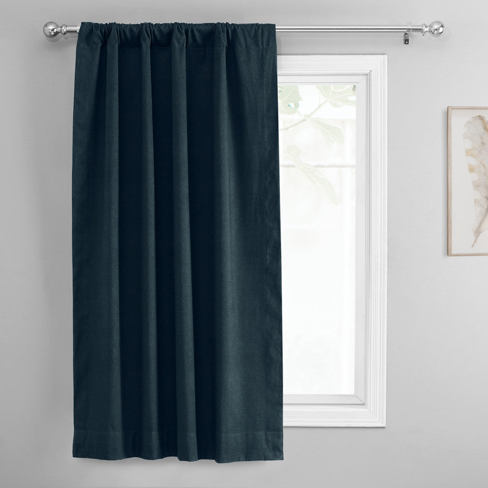 Solid Cotton Tie-Up Window Shade Single Panel, 46W x 63L, Polo Navy, 46w X 63l