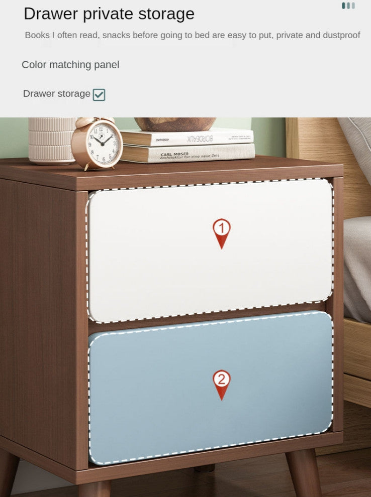 Nordic Wooden Bedside Table Of Drawers For Bedroom, Wood + White, 1 Drawer