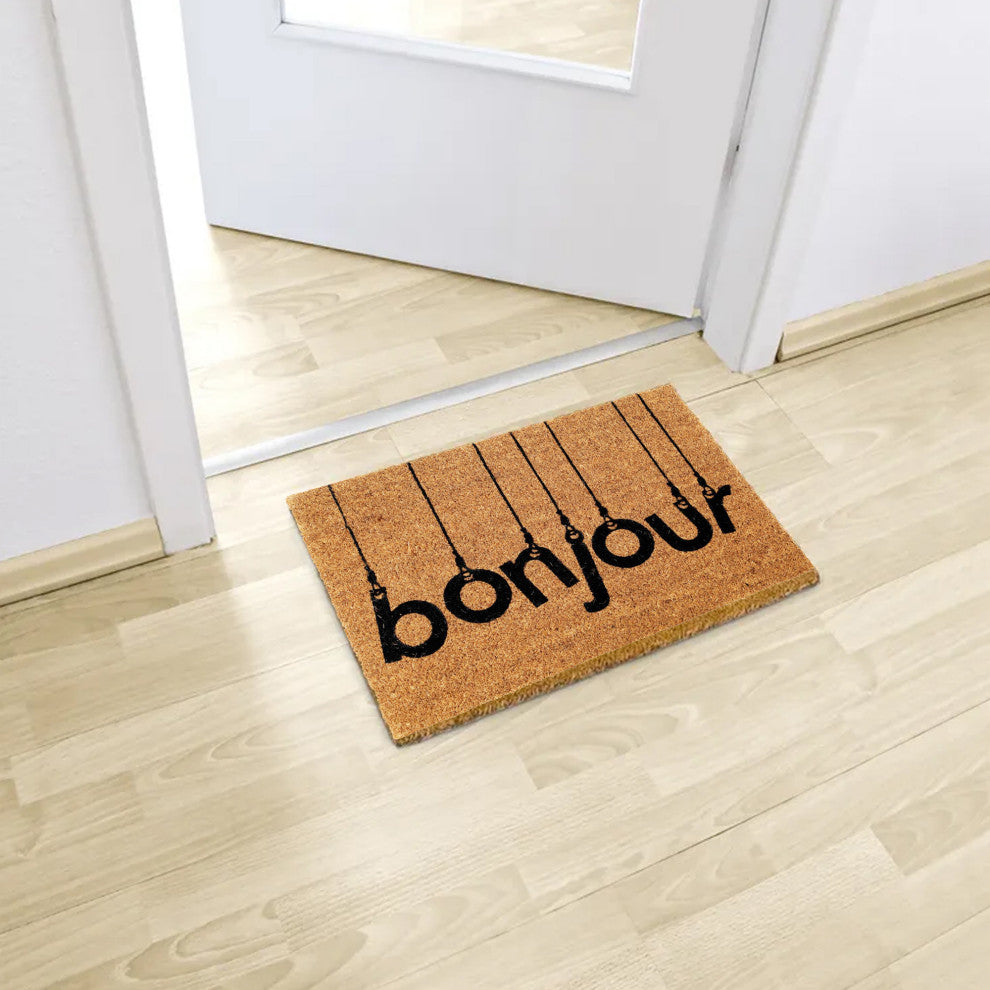 Sheltered Front Door Mat Coir Coco Fibers Rug 24x16, Bonjour