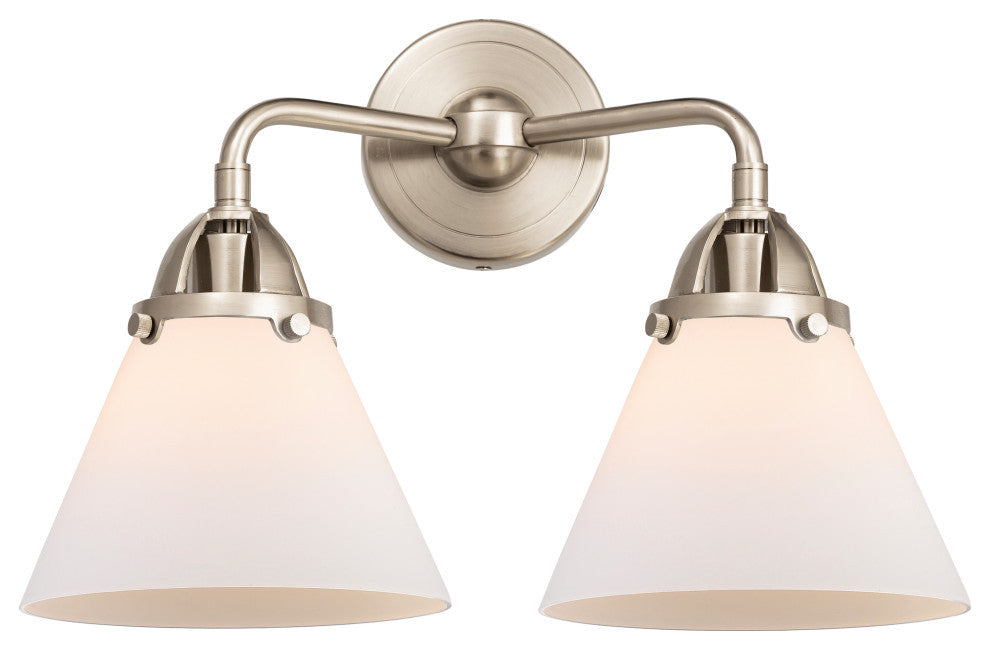 Large Cone Bath Vanity Light, Brushed Satin Nickel, Matte White, Matte White