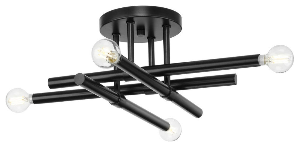 Arya Collection Four-Light Brushed Gold Luxe 20" Semi-Flush Mount Light, Matte Black