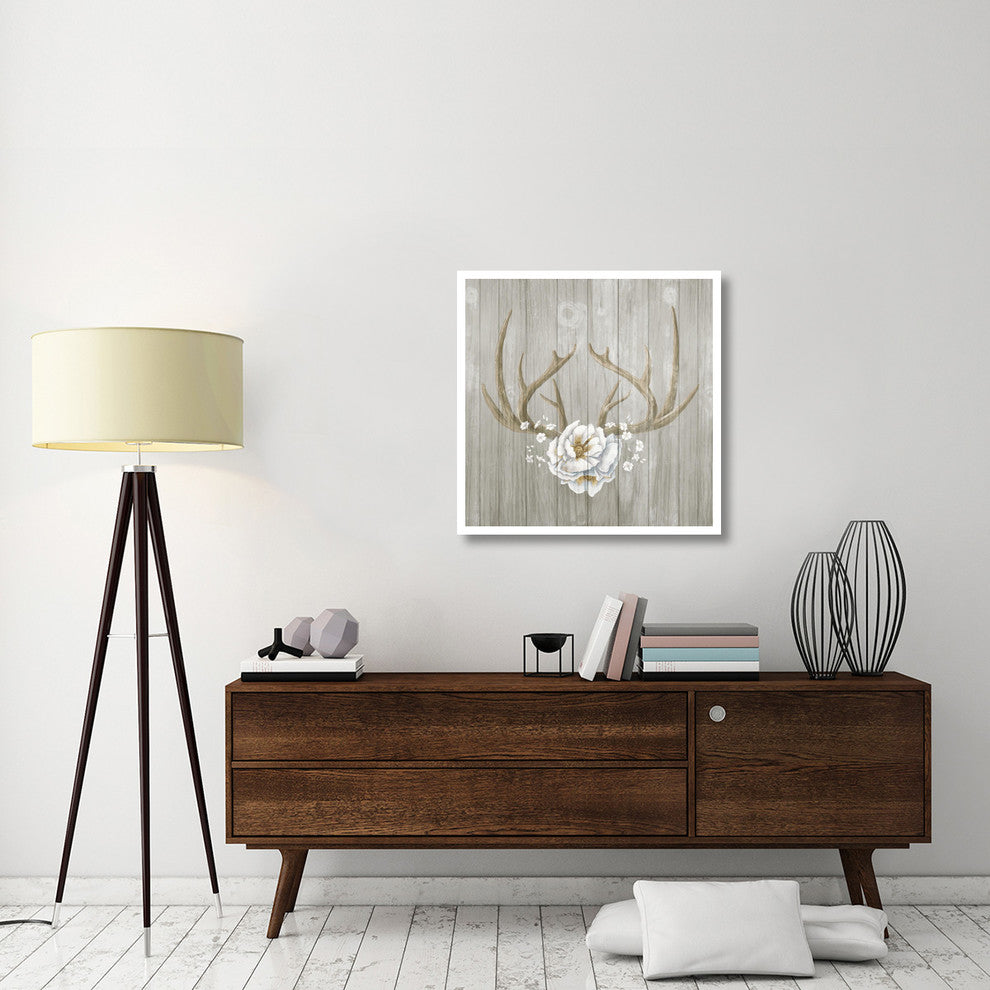"Antlers and Poppies II Sq Greige" Digital Paper Print by Elyse DeNeige, 32"x32"