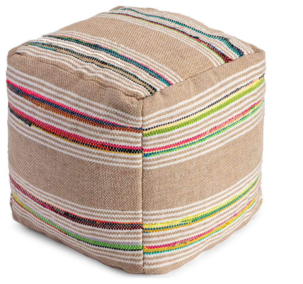 Soulard 20" x 20" x 20" Beige and Multicolor Pouf