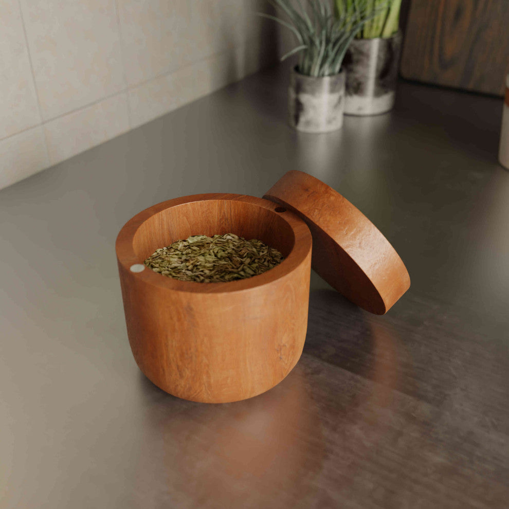 Bare Decor Spezia Teak Spice Bowl With Magnet Top Lid