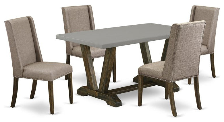 5-Piece Dinette Set, 4 Chairs and Table With Cement Table Top, Jacobean