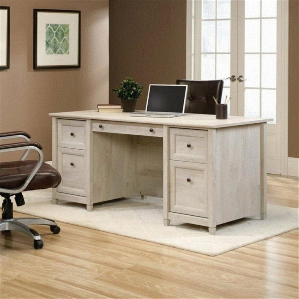 Scranton & Co Engineered Wood 4-Drawers Executive Desk in Chalked Chestnut