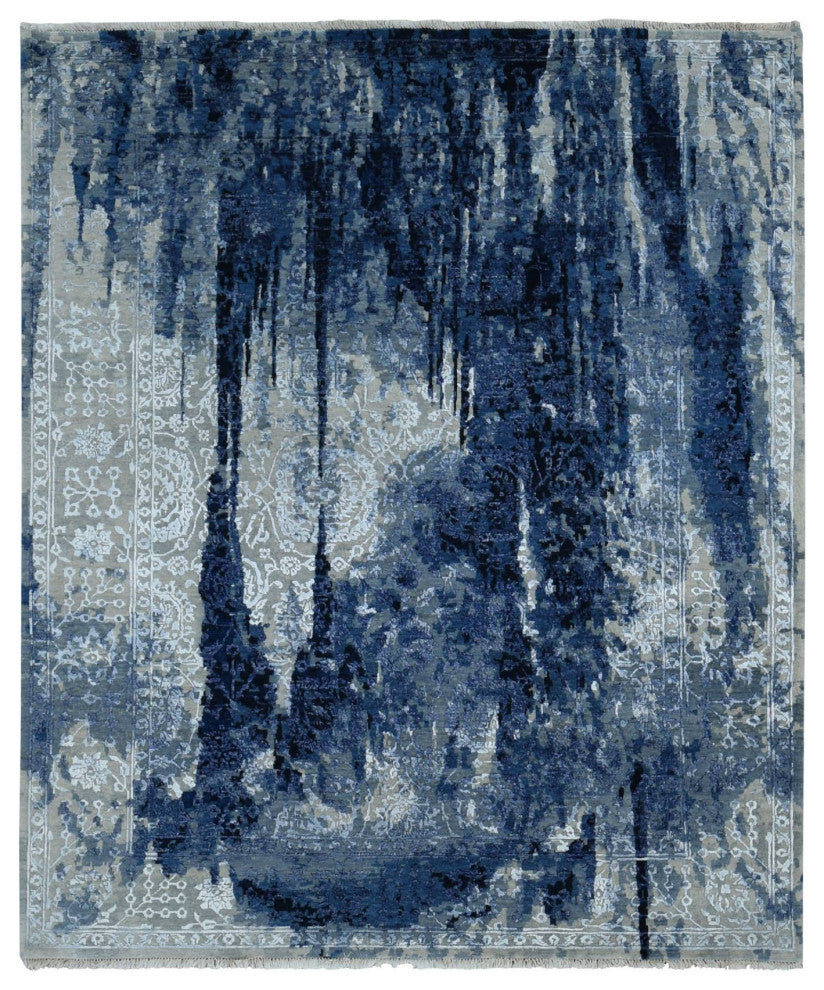 Gray Wool and Silk Transitional Design Hand Knotted Oriental Rug, 8'x9'9"