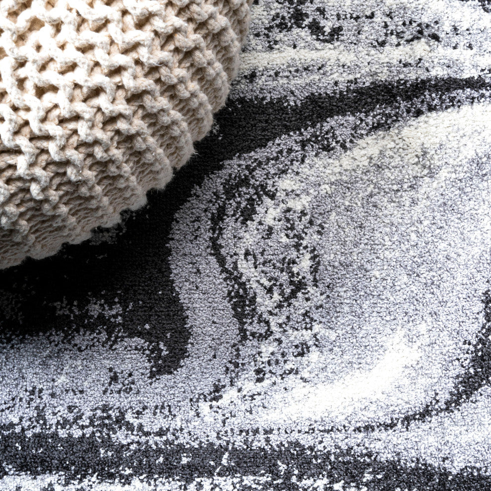 Viscon Abstract Marble Contemporary Light Gray/Black 4'x6' Area Rug