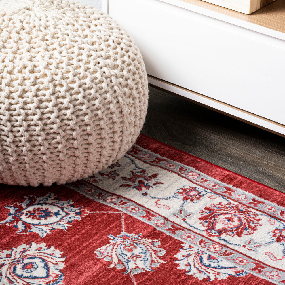 Modern Persian Vintage Moroccan Traditional Red/Ivory 2 ft. x 8 ft. Runner Rug
