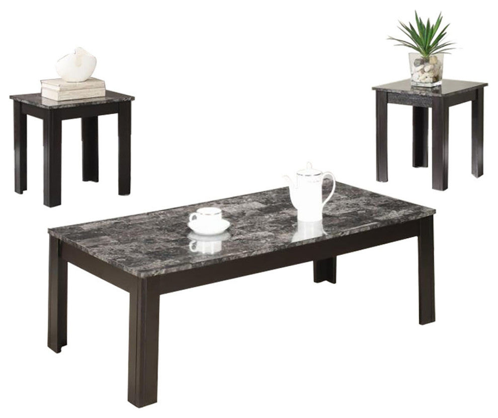 3-Piece Table Set With Marble Top, Black