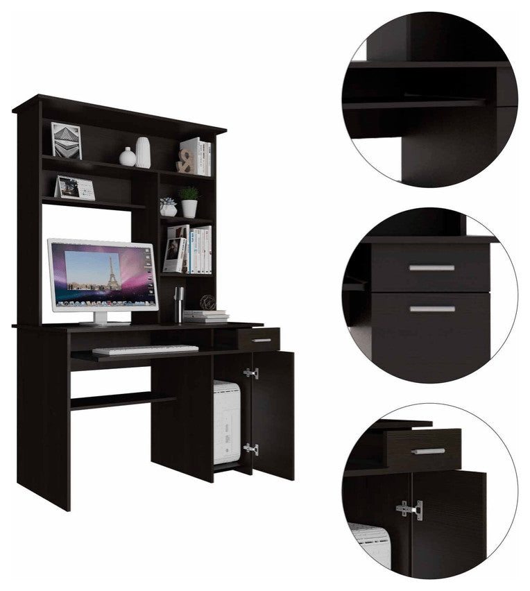 Zeno Black Computer Desk with Hutch