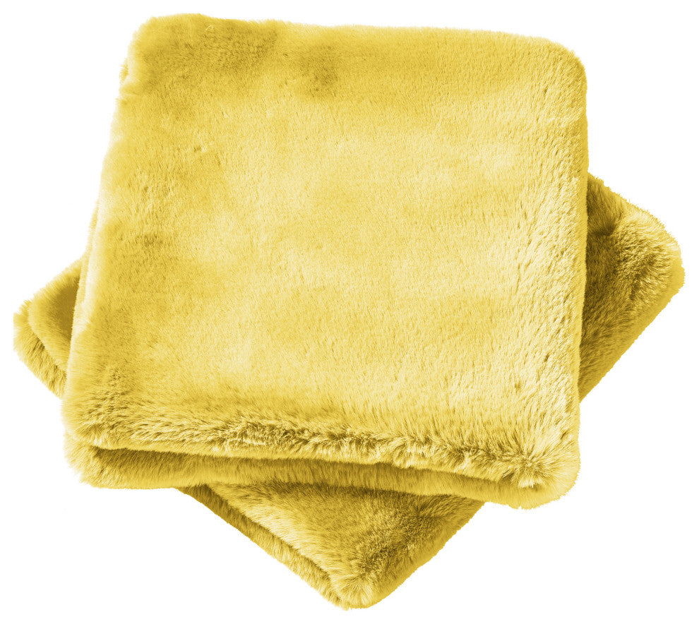 Heavy Faux Fur Throw Pillow Covers 2pcs Set, Sunshine Yellow, 20''x20''