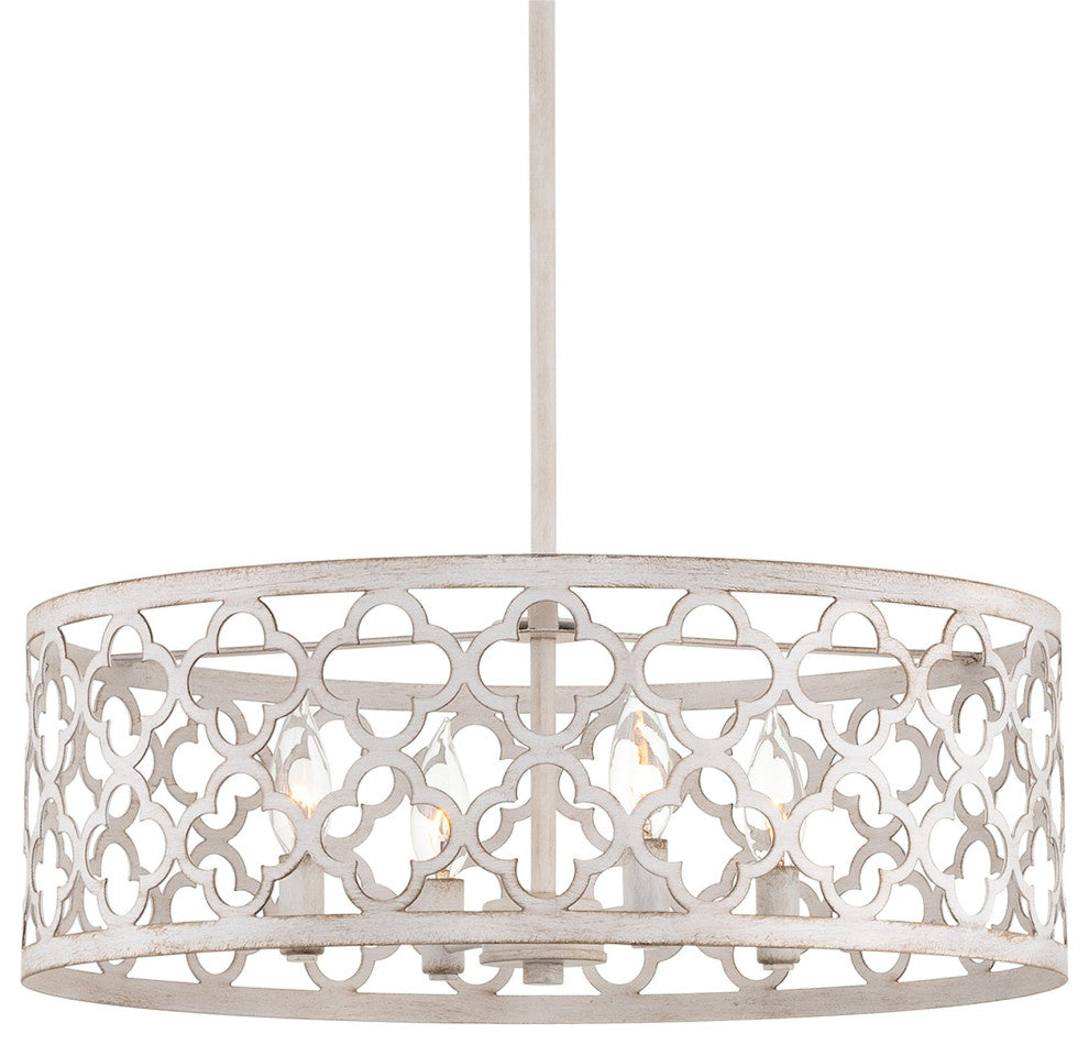Kira Home Sutton 20" Chandelier, Metal Quatrefoil Drum Shade, Antique White