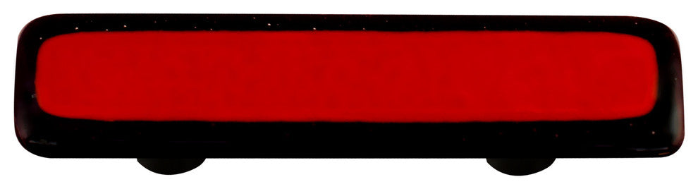 Art Glass Rectangle Bordered Pull, Alum Post, Black Border Brick Red
