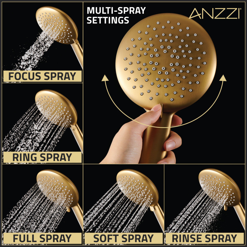 Heavy Rainfall Stainless Steel Shower Bar with Hand Sprayer, Brushed Gold
