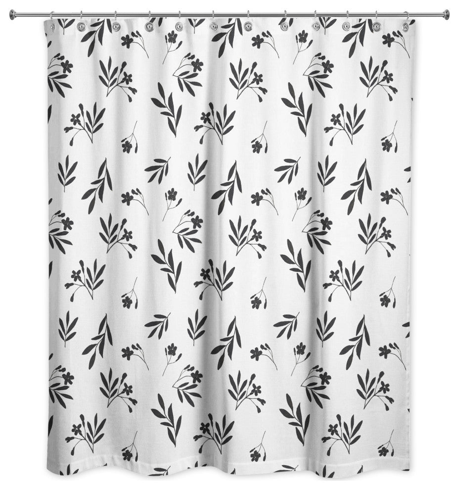 Simple Black Floral 71"x74" Shower Curtain