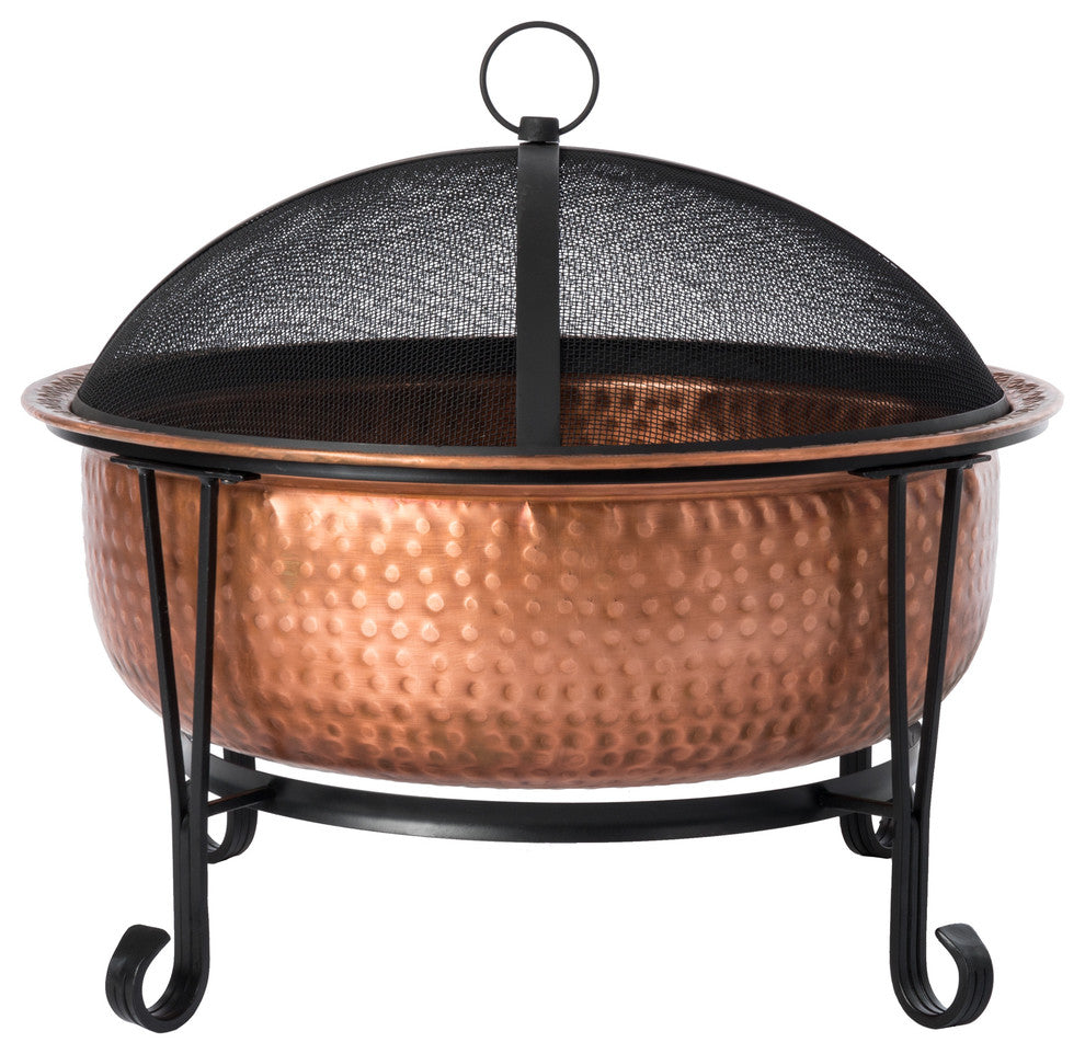 Palermo Round Hammered Wood Burning Fire Pit With Fire Tool