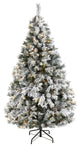 6' Flocked White River Mountain Pine Faux Xmas Tree W/Pinecones & Clear Lights