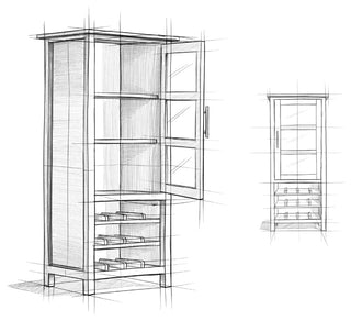 Avalon Solid Wood High Storage Wine Rack Cabinet, Distressed Gray