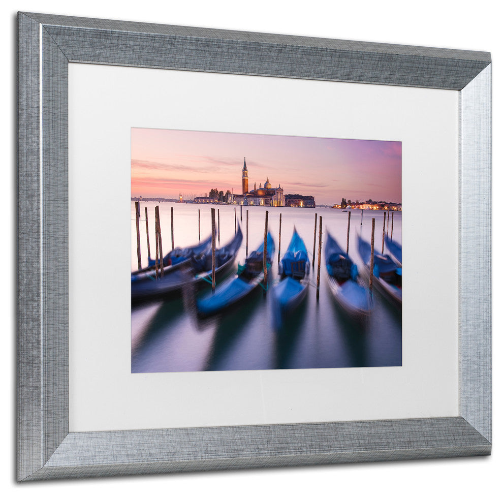 Michael Blanchette 'Blue Gondolas' Art, Silver Frame, White Mat, 20x16