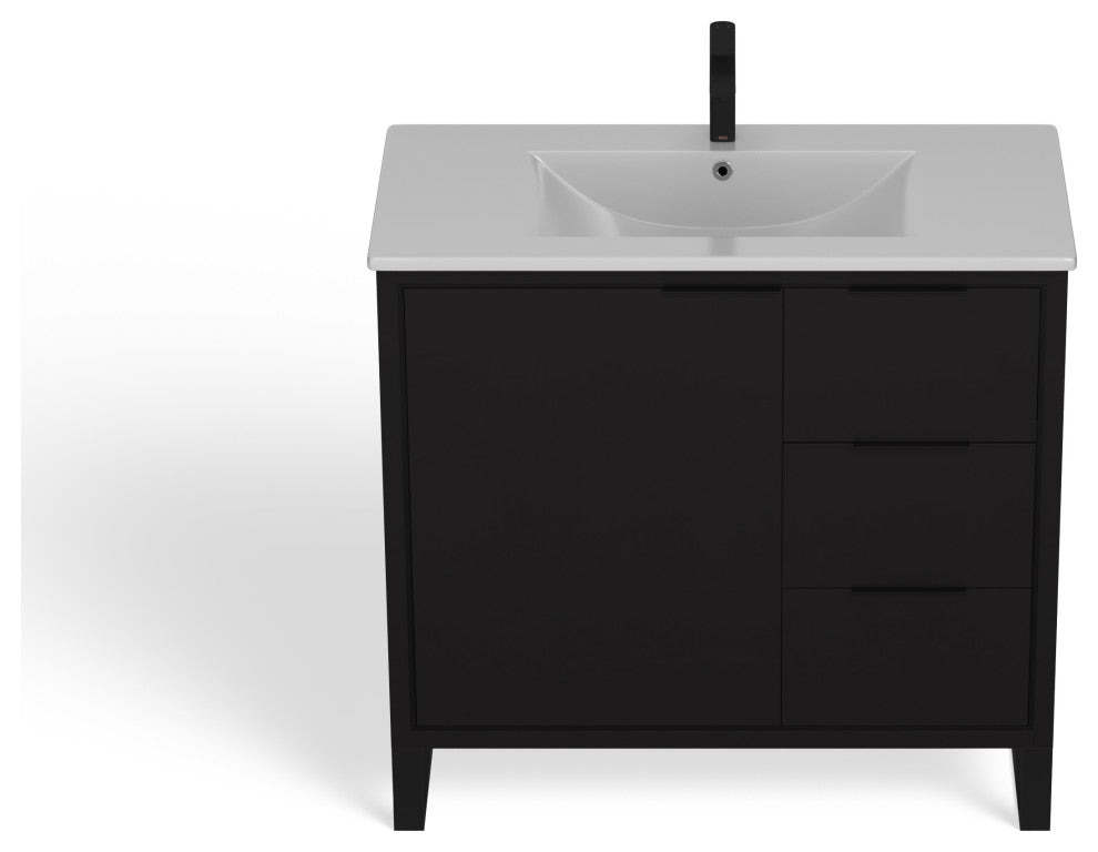 Bradford Bath Vanity, Black, 36", Black Hardware, Single Sink, Freestanding
