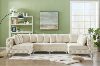 Tremblay Velvet Upholstered 6-Piece Modular U-Shaped Sectional, Cream