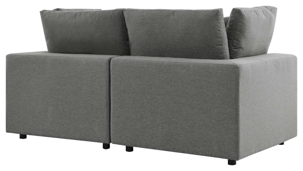 Modular Lounge Loveseat Deep Sofa, Charcoal Gray, Modern, Outdoor Patio