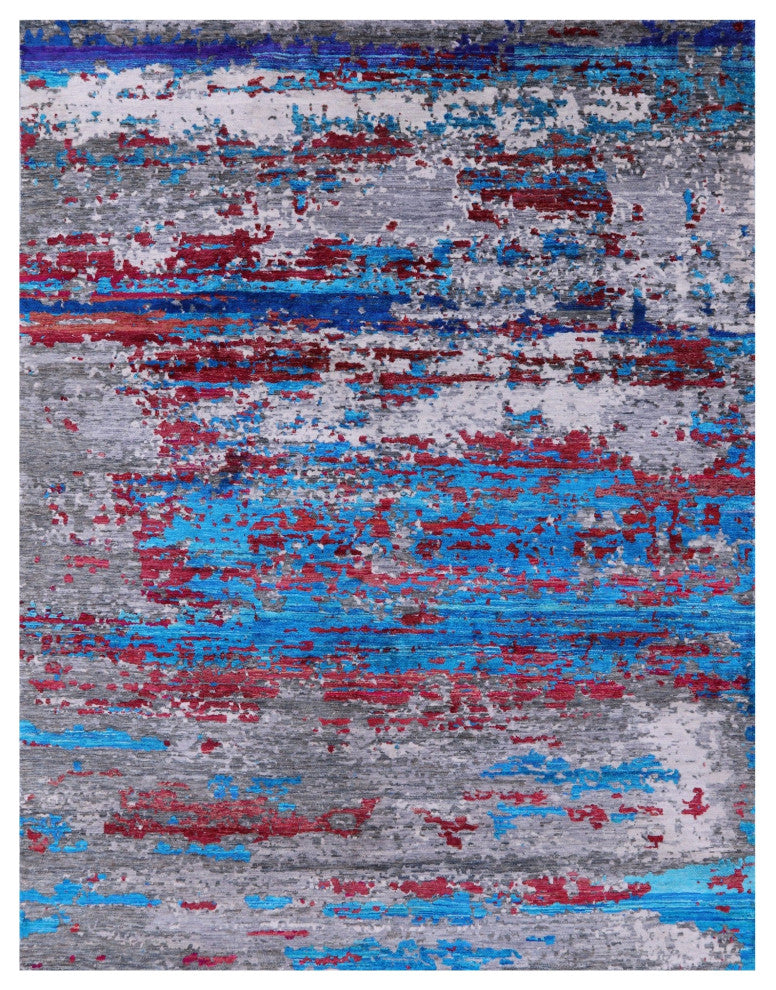 8' 1" X 10' 0" Handmade Wool & Silk Abstract Rug - Q13499