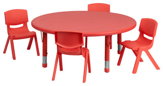 45'' Round Red Plastic Height Adjustable Activity Table Set
