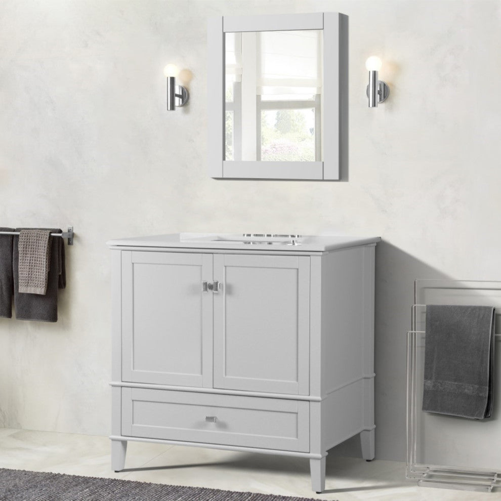 37" Single Vanity, White With Engineered Stone Top