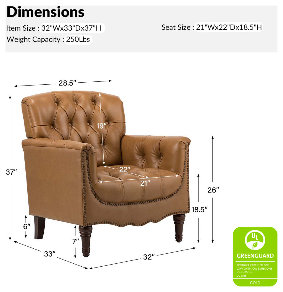 Bertram Genuine Leather Armchair Set of 2, Camel