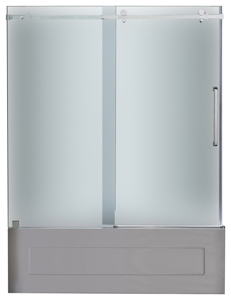 Moselle 56-60"x60" Completely Frameless Sliding Tub Door, Frosted, Chrome