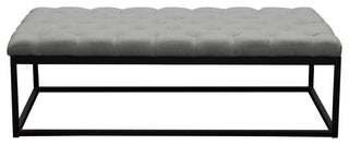 Mateo Black Powder Coat Metal Large Linen Tufted Bench - Grey