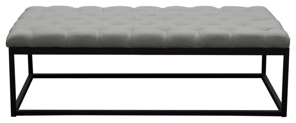 Mateo Black Powder Coat Metal Large Linen Tufted Bench - Grey