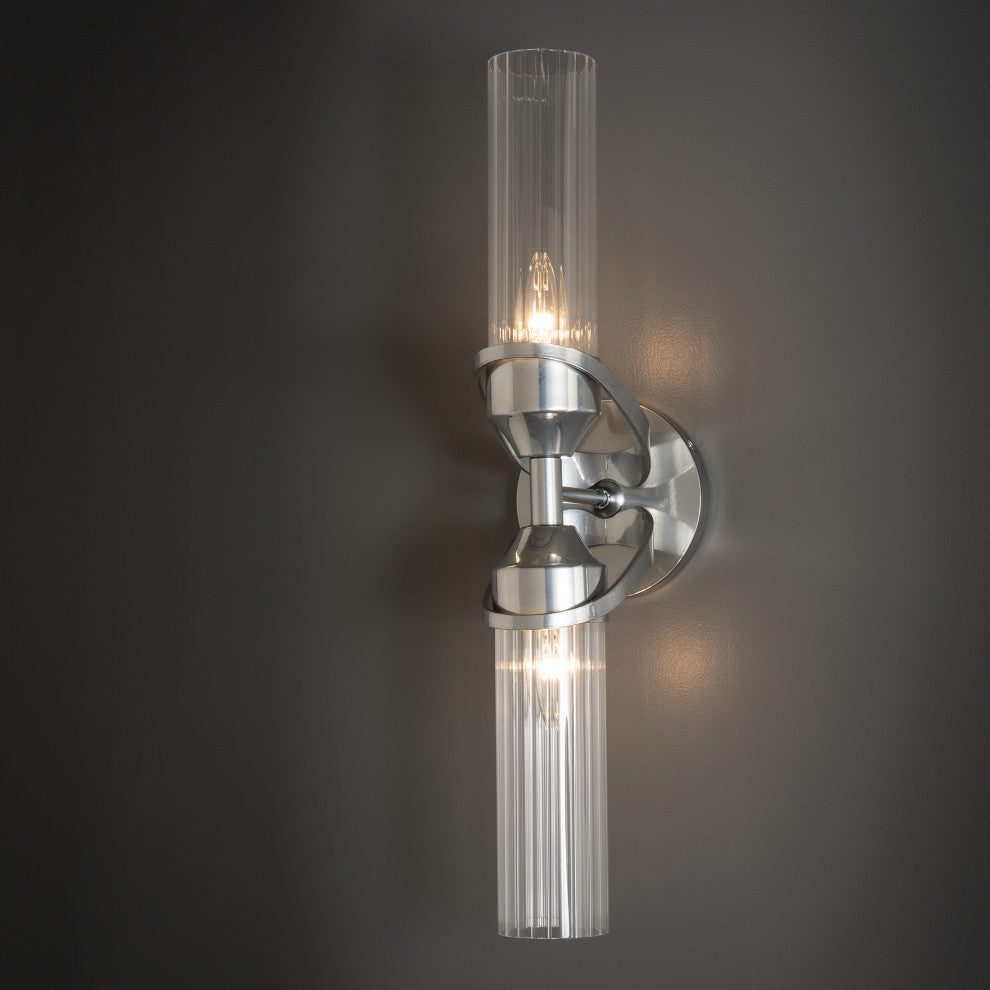 Bow 2-Light Bath Sconce, Sterling Finish, Clear Fluted Glass