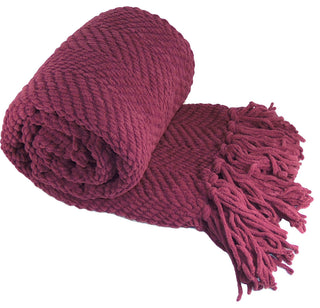 Tweed Knitted Throw Blanket, Crushed Berry, 50"x60"
