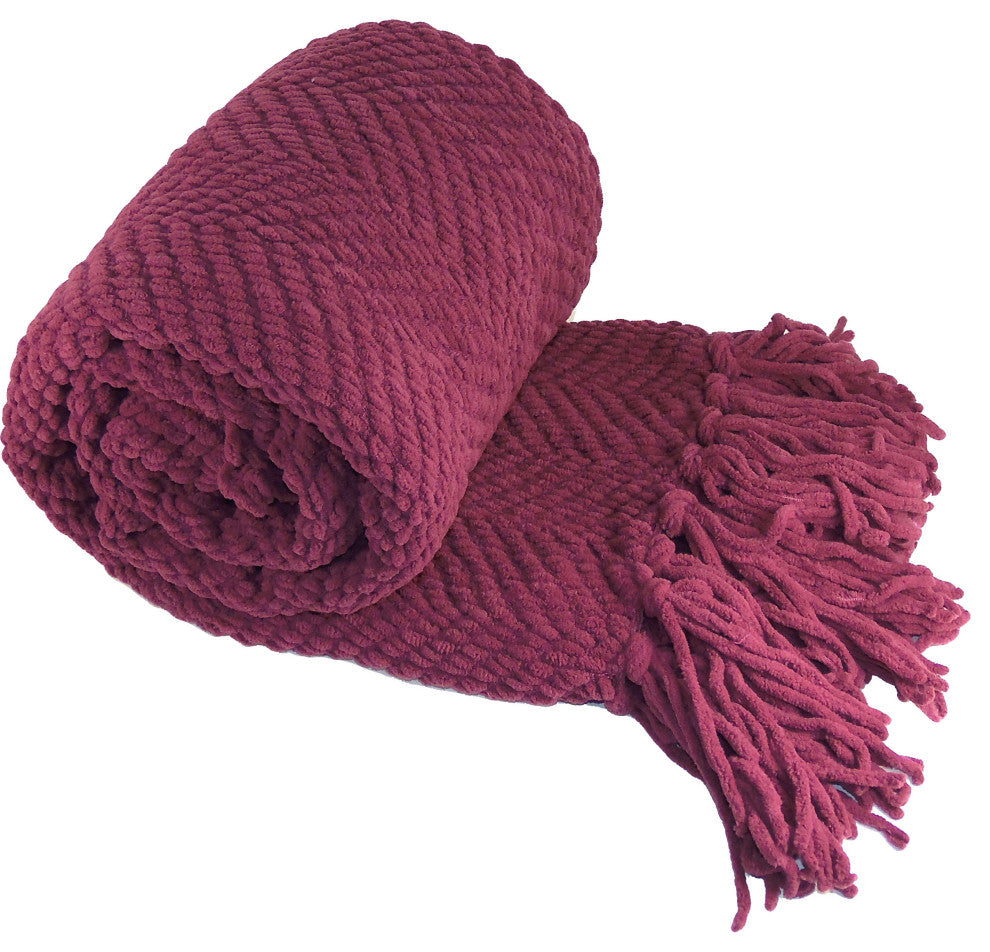 Tweed Knitted Throw Blanket, Crushed Berry, 50"x60"