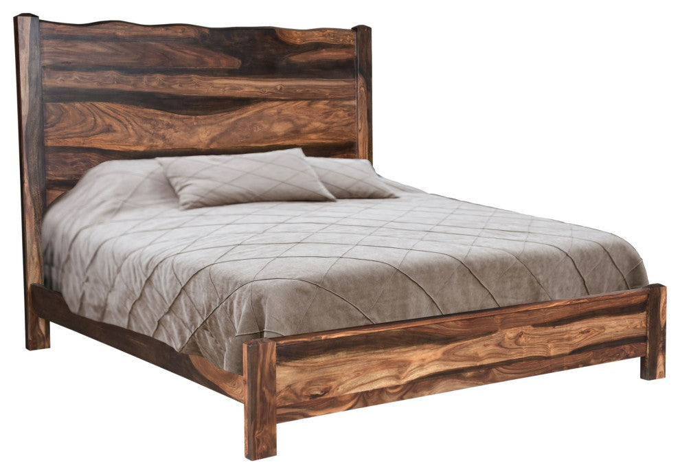 Damian Live Edge Solid Wood Panel Bed, Dark Brown, King