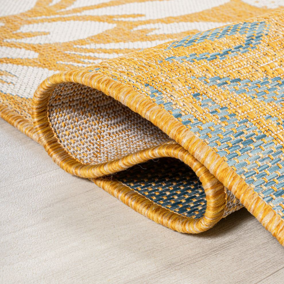 Zinnia Modern Floral Textured Weave Indoor/Outdoor, Yellow/Cream, 2x8