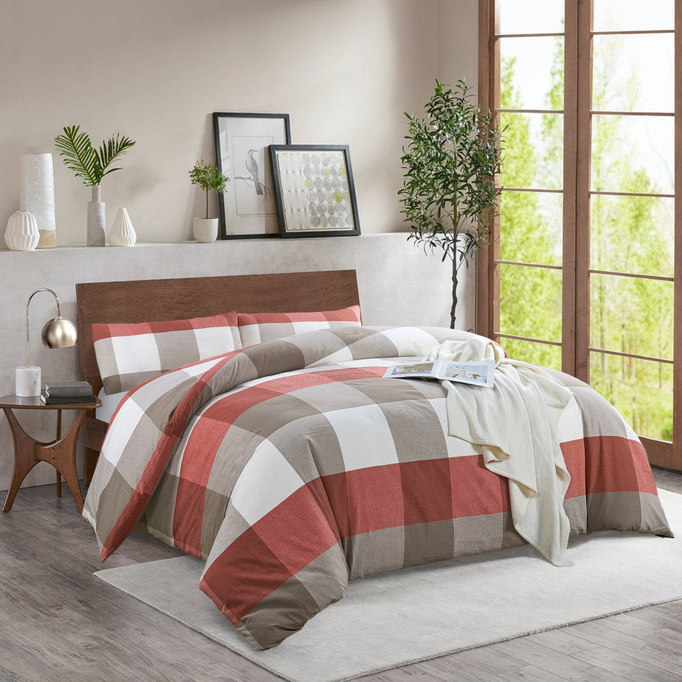 Buffalo Washed Cotton 3-Piece Duvet Set, Cherry, Queen