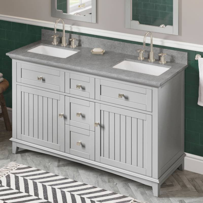 Savino Modern 60" Grey Double Sink Vanity, Steel Grey Cultured Marble Vanity Top