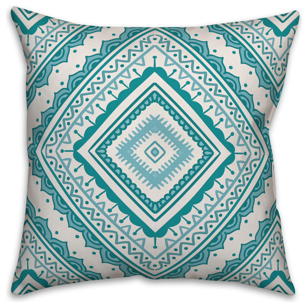 Teal Diamond Mandala 18x18 Throw Pillow