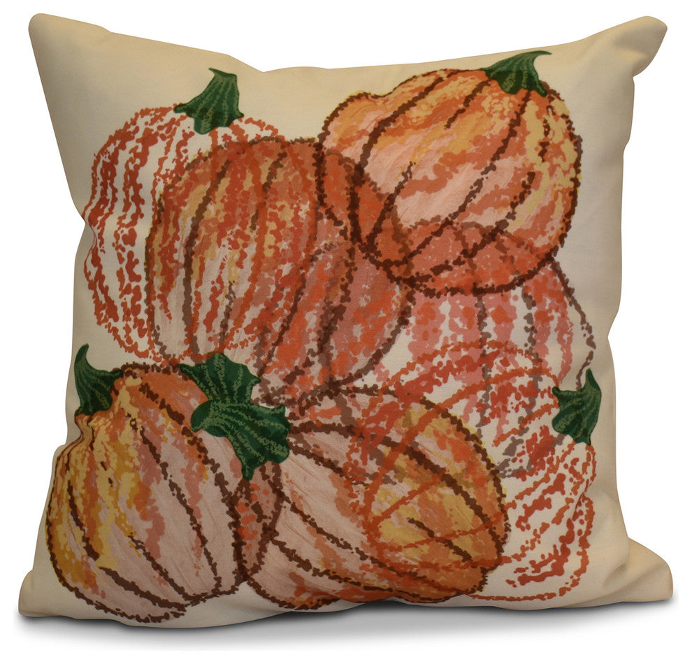 Pumpkin Pile Geometric Print Pillow, Orange, 18"x18"