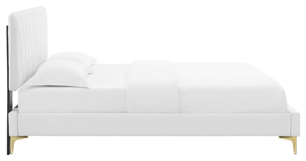 Platform Bed Frame, Queen Size, Velvet, White, Modern Contemporary, Bedroom