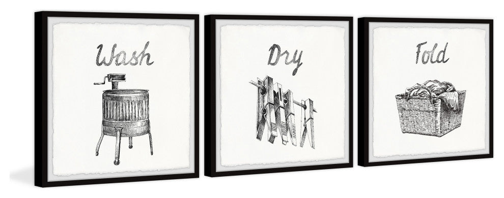 Wash, Dry and Fold Triptych, 3-Piece Set, 18x18 Panels