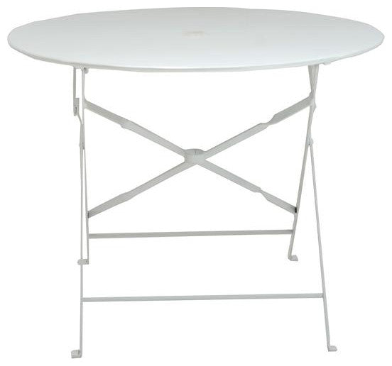 Bistro 36 Round Folding Outdoor Table - Umbrella Hole - White