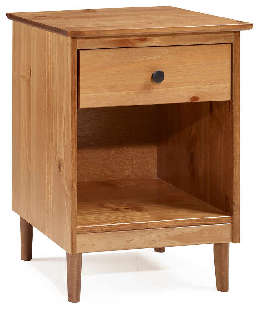 Classic Midcentury Modern 1-Drawer Solid Wood Nightstand Side Table, Caramel
