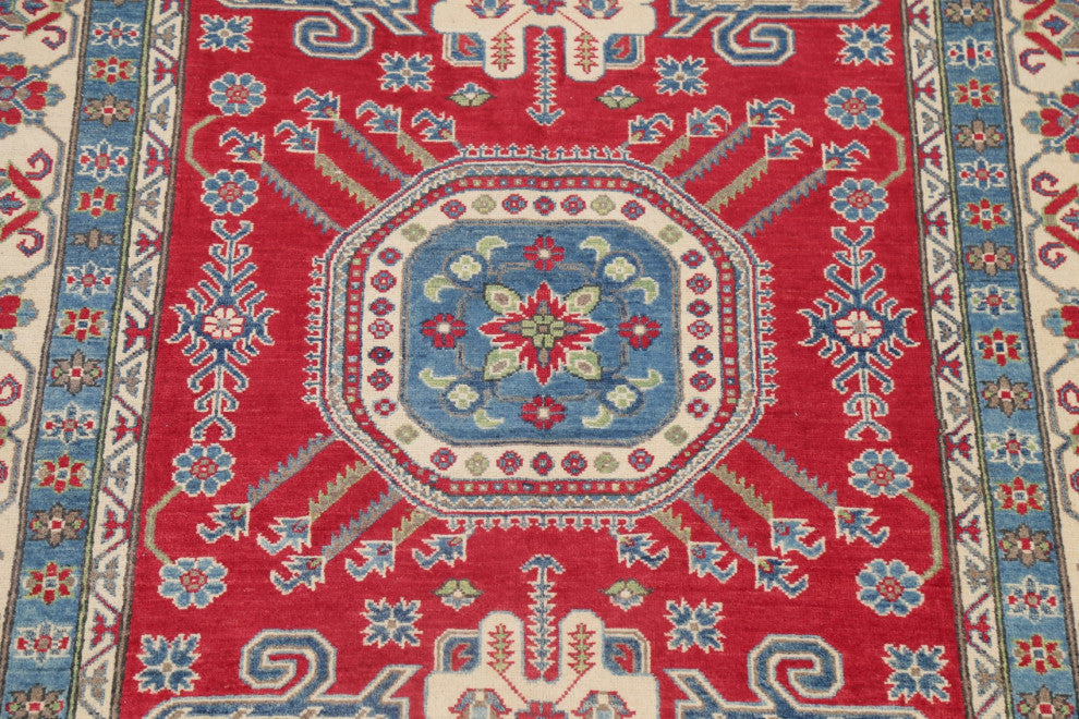Kazak Carpet Handmade Oriental Traditional Pakistani Area Rug, Red, 7'9"x5'9